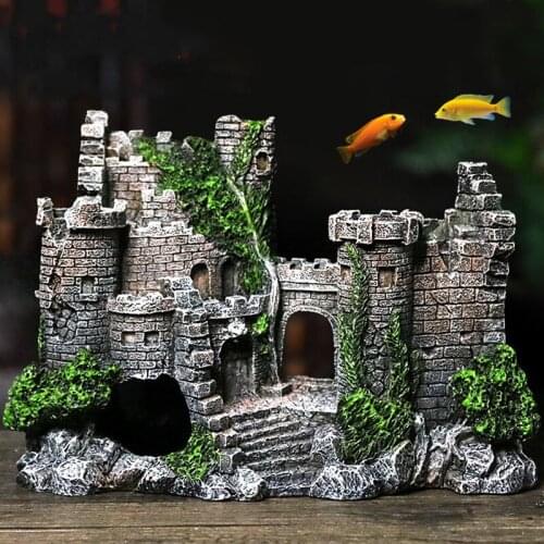 Resin Aquarium Ancient Castle Decoration Artificial Building Rocks Cave for Aquarium Fish Tank Landscaping Ornament Decor WF