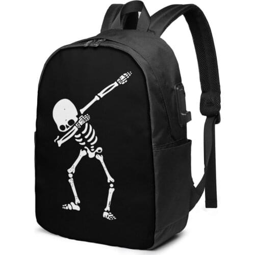 School Bag for Boy and Girl Skeleton Skull Dab Step Backpack with USB Charging Funny Daypack For Teenager Student