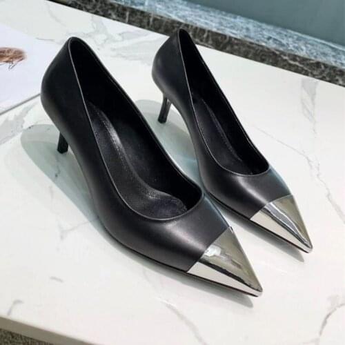 Mid Heels Women Pumps High Heels Iron Toe Genuine Leather Shoes for Women Dress Shoes New Design Luxury Brand Shoes for Woman