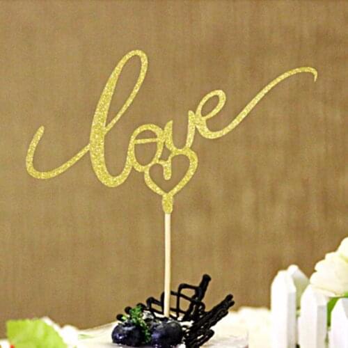 Love Heart Birtay Cake Toppers Cupcake Wrappers Happy New Year Wedding Party Decorations Gold Sliver Color 1 Pc