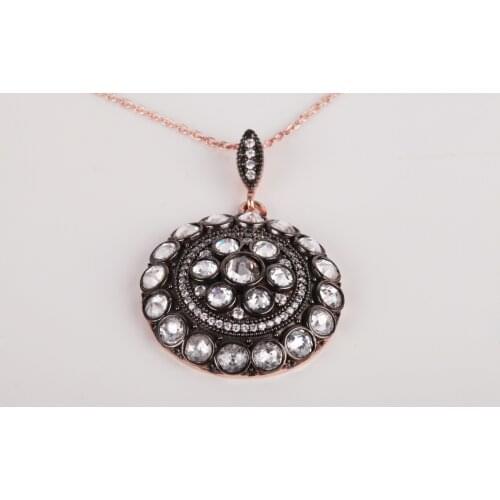 UM US JEWELRY Diamond Montürlü Roz Plated 925 Sterling Silver Necklace