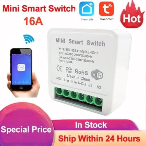 Tuya Mini Wifi Smart Switch Smart Home Remote Control 16A Timer DIY Switch Support 2 Way Control Via Smart Life APP Alexa Google