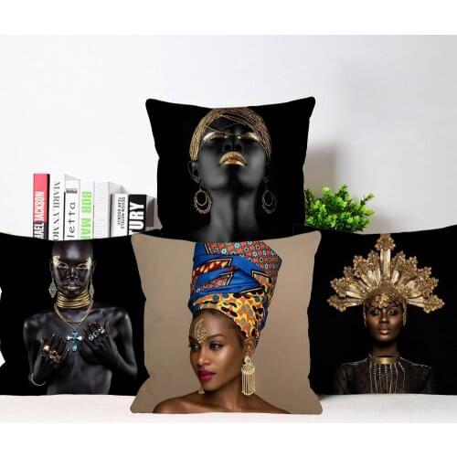 Fashion African Black Woman Girl Luxury Home Decorative Sofa Pillow Case Beauty Decoration Cushion Cover 45X45cm
