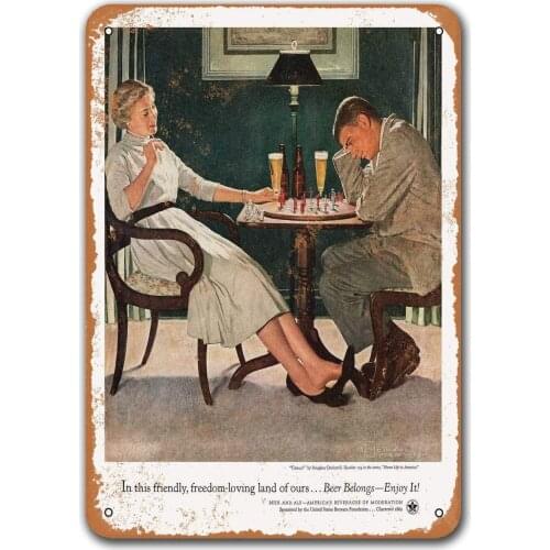 Vintage Metal Sign 1955 Beer Belongs Chess Bar Tin Beer Signs, Sisoso Plaque Poster for Bar Man cave Home Pub Wall Decor