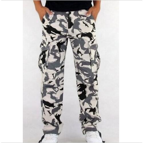 Military Man Casual White Mimetic Cargo Combat Work Pants Straight Camouflage Long Trousers Slim Fit 2020 New