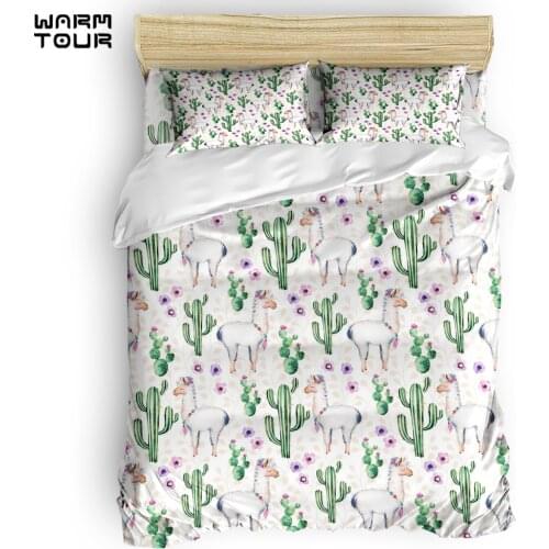 WARMTOUR Duvet Cover Llama Llamarama + Cactus Duvet Cover Set 4 Piece Bedding Set For Beds