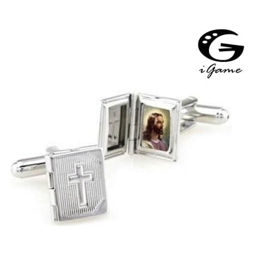 Christianity Silver Colour Cross Style Photo Holder Cuff Links
