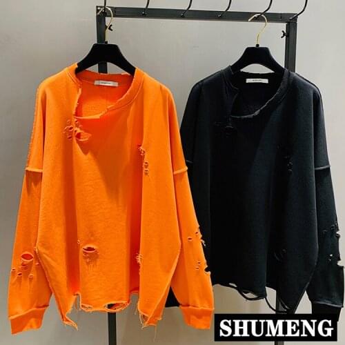 Streetwear Ripped Holes Women Sweatshirt 2020 New Personality Blank Plain Long Sleeve Cotton Hoodie Loose Casual Pullovers