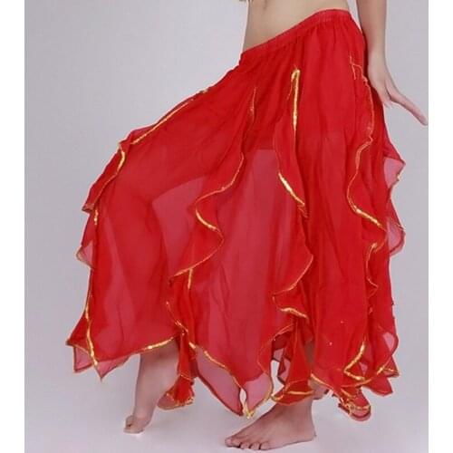 Women Irregular Dance Skirt Chiffon Ruffle Belly Ballroom Modern Flamenco Costume 912-A346