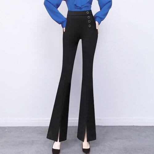 Women Flare Pants Elegant Black Office Pants Trousers Comfortable Stretch Fabric Lady Bodycon Split Casual Pants