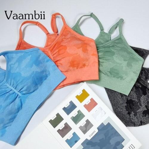 Woman Camo Top Sport Seamless Tops Open Back Cropped Tank Top Fitness Clothing Female Wireless Active Bra Padded Sports Gym Bra