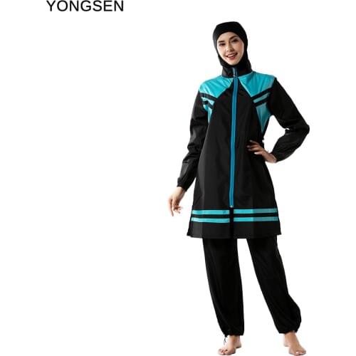 YONGSEN Summer Muslim Swimsuit Islamic Conservative Burkinis Beachwear Hijab ladies Swimwear Trousers Hooded Temperament Elegant