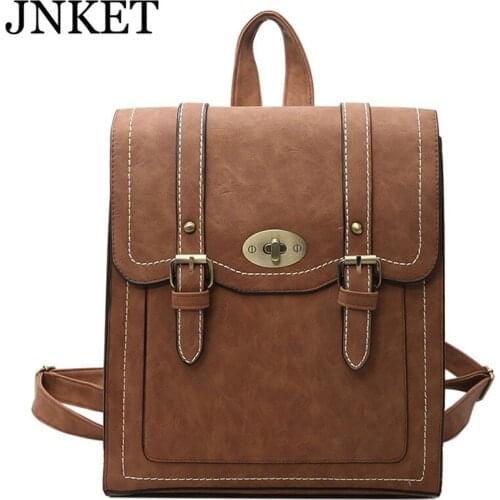 JNKET New Womens Backpack PU Leather Casual Crossbody Bags High Capacity Shoulder Bag Retro Fashion Schoolbag Handbag