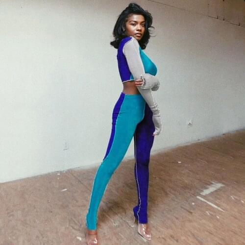 FUFUCAILLM 2PCS Womans Stitching Color Set Set Long Sleeved Tops + High Waist Legging Quality Autumn Femme Sports Tracksuit