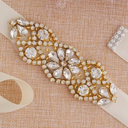 SESTHFAR Rhinestones Bridal Belt Diamond Wedding Sash Gold Belt Crystal Bridal Sash For Wedding Prom Gown