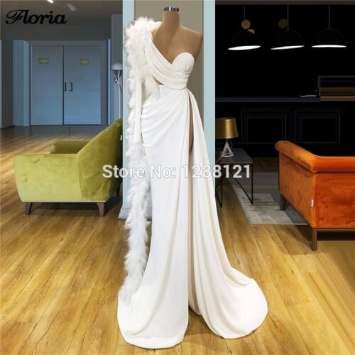 Mermaid Robe De Soiree 2020 Formal Prom Dresses Feathers Islamic Long Evening Dress Dubai Party Gown For Women Middle East New