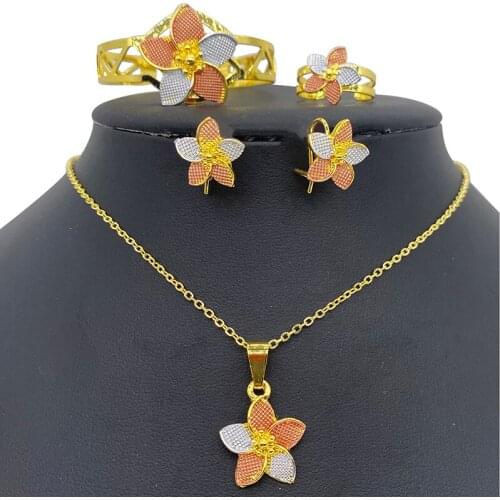 Gold Color African Dubai Jewelry Sets for Baby Bangles Arabic Jewerly child Rings Earrings Sets Jewelry Dubai Brithday Gifts