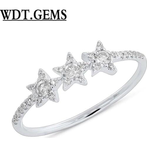 0.20 CT 10K White Gold Natural Round Cut Diamond 3 Stars Fashion Statement Ring