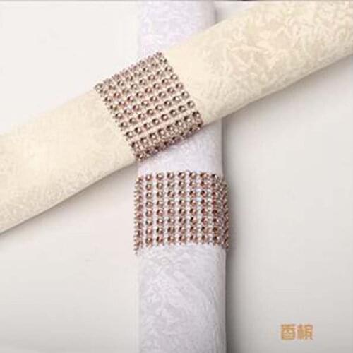 100Pcs Plastic Rhinestone Wrap Champagne Napkin Ring Napkin Buckle Hotel Wedding Supplies European Style Home Chair Decoration