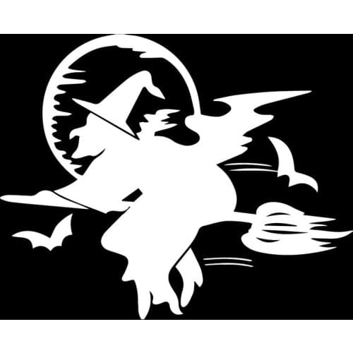 17.6X14.2CM Halloween Witch Broom Moon Window Decal Car Sticker Accessories