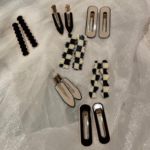 2PCS/SET INS Fashion Black And White Geometric Waterdrop Rectangle Wave Acrylic Hair Clips Hairpins for Women Hair Accessories