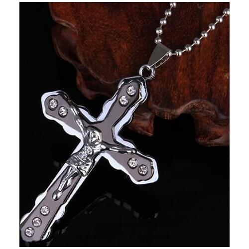 2019 Christian Jesus Cross Crystal Pendant Necklace Stainless