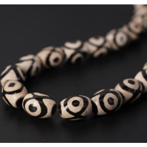 3Strands/Lot Different size Black Tibetan Onxy 3 Eye Dzi Oval Rice Beads Wholesale,DIY Bracelet Necklace Jewelry Making