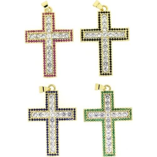3pcs 2021 Simple Stylish Classic Religious Belief Cross Jewelry Findings Paved Cubic Zircon Gold Charm Pendant DIY Necklace