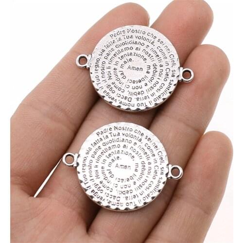 4pcs 36x28mm Round Bible Plate Connector Connector Charms For Jewelry Making Antique Silver Color Jewelry Accessories