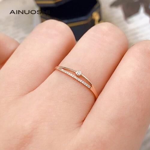 AINUOSHI 18K Gold 0.037 Carat Round Cut Real Natural Diamond Engagement for Women Wedding Half Eternity Band Ring Jewelry Gift