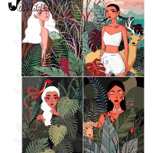 African Girl Diamond Painting Forest Cross Stitch Embroidery Plant Mosaic Kit 5D Diy Hand-Inlaid Home Decoration Design