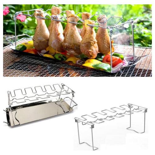 Non-Stick Stainless Steel Barbecue Grill Foldable Barbecue Rack Chicken Leg Holder Outdoor BBQ Tools