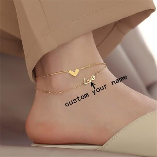 316L Stainless Steel Women Love Chain Anklet Summer Chevron Snake Chain Link Ankle Foot custom Gift for women heart anklets