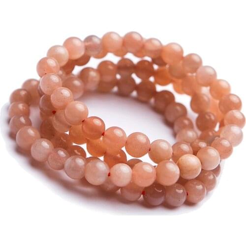 Natural Sunstone Orange Moonstone Flash 3 Laps Round Beads Bracelet 6mm AAAA