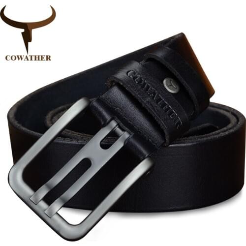 COWATHER Top cow genuine leather belts for men fashion alloy pin buckle new design handwork 2019 new man belt free shipping