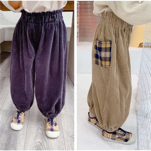 1 2 3 4 5 6 Years Toddlers Girls Pants Girls Elastic Waist Casual Loose Trousers Autumn Corduroy Harem Pants for Children