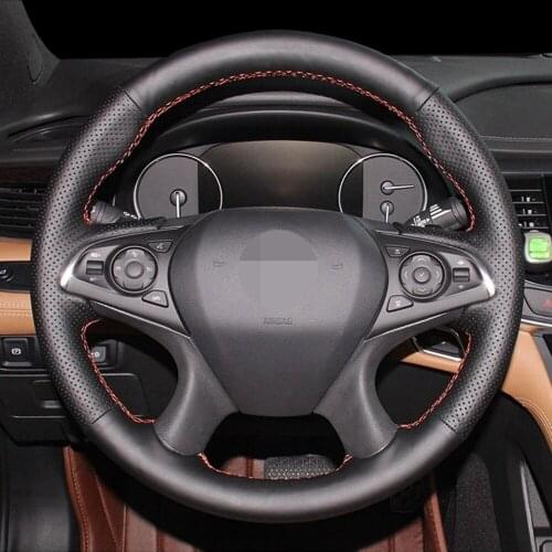DIY Black Genuine Leather Car Steering Wheel Cover For Buick Regal Opel Insignia 2014 2015 Braided on the steering wheel