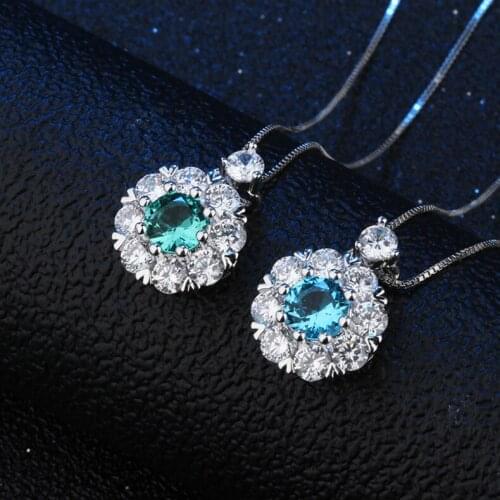 Funmode Trendy Green Blue Round Cubic Zircon WhIte Gold Color Pendants Necklace For Women Wholesale FN52