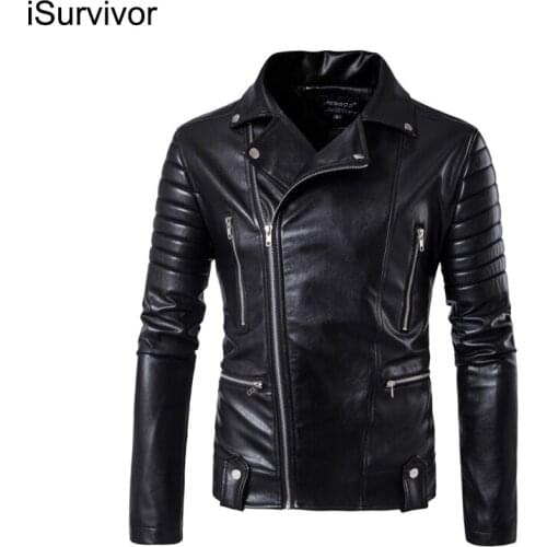 ISurvivor 2021 Mens Motorcycle Large Size Leather Jacket Multi-Zip Leather Jacket Motorcycle Riding Jacket Street Bike Riding