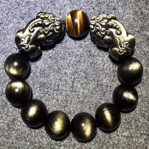 JNSILEO natural stone gold obsidian bracelet tigers eye stone bracelet double brave energy stone jewelry mens bracelet couple