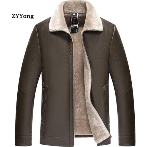 Leather Jacket Men Winter Jacket Black Fleece Parka Coat Overcoat Plus Velvet Warm Fur Collar Large Size Soft PU Outwear
