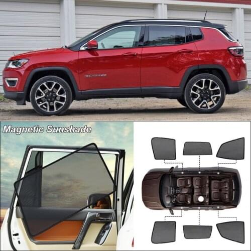 Car Side Windows Magnetic Sun Shade UV Protection Ray Blocking Mesh Visor For Jeep Compass Curtain Accessories