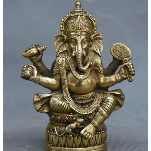 Copper Statue Tibetan Buddhism Brass Ganesha Ganapati Ganesh Lord God Elephant Buddha Statue