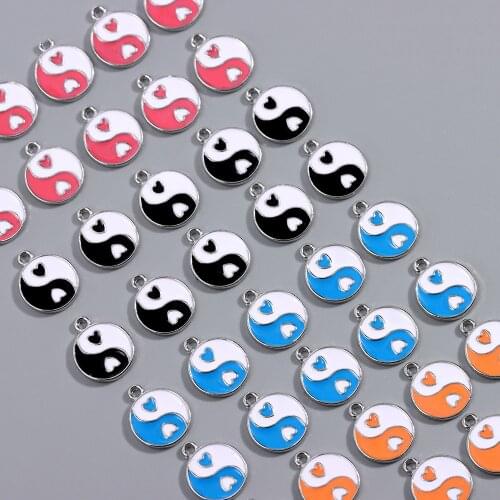 Silver Color Metal Tai Chi Bagua Unisex Charms Colorful Enamel Cute Yin Yang Bagua Pendant For Necklace DIY Jewelry Accessories