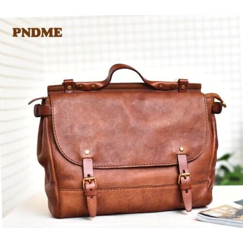 Design handmade natural Genuine leather mens shoulder messenger bag first layer cowhide retro personality mens messenger bag