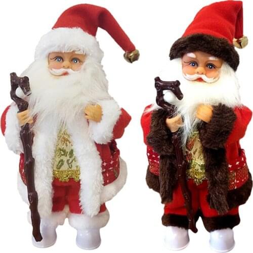 Undefined Christmas Decorations Doll Electric Crutch Santa Claus Dolls Standing Hanging Ornaments Window Home Decor