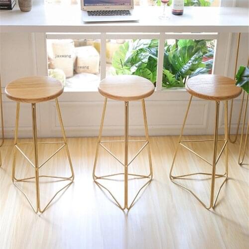Nordic Wrought Iron Cafe Lounge Bar Chair Modern Minimalist Household Bar Stools Solid Wood Restaurant Furniture High Barstool