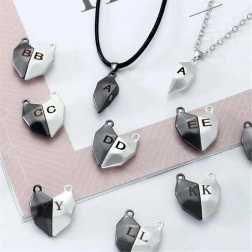 Heart Stone Necklaces 1 Pair Magnetic Attraction Couple Necklace A-Z Letter