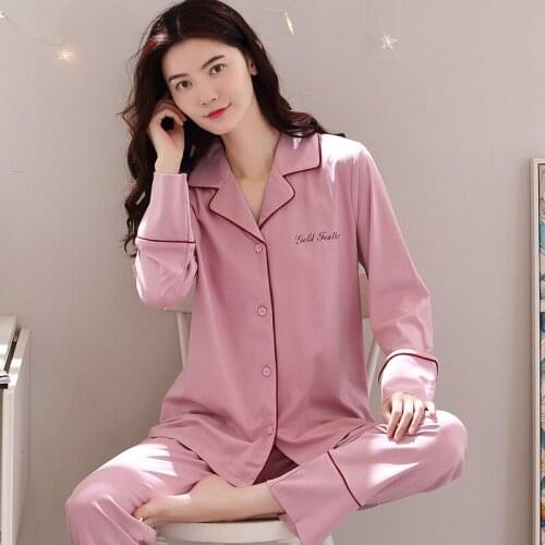 Pajamas Womens Long Sleeve Sleepwear Cardigan Lapel Korean Home Wear Cotton Autumn Winter Trousers Set Pijama Mujer M-3XL