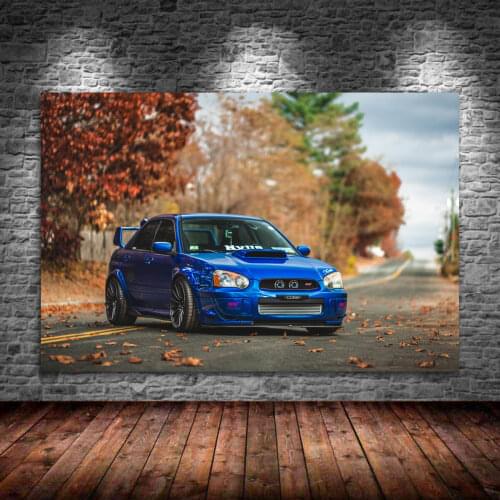 Modern Art Posters and Prints Subaru Impreza STI Blue Sport Car Autumn Road Wall Picture Canvas Painting Living Room Decor